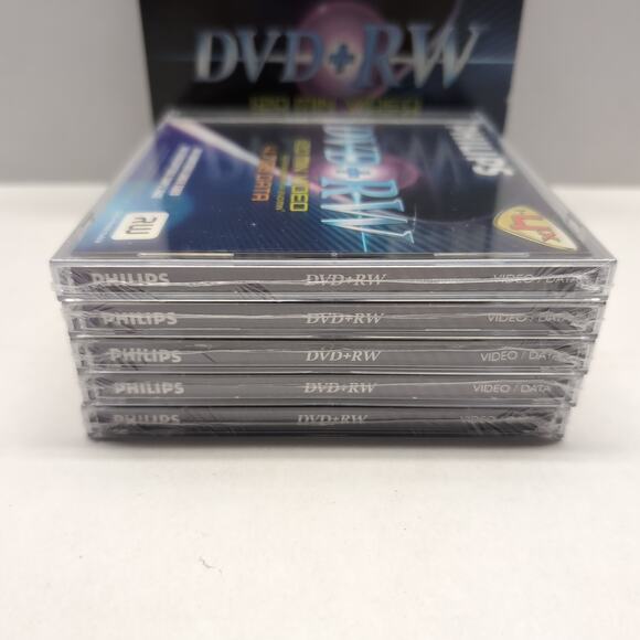 Philips DVD+RW 4.7GB 120 Minute 5 Pack Recordable Disks 1-4X Speed Sealed - Picture 8 of 12